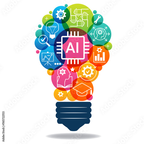 Light bulb circuit with AI chip icon. Idea and innovation by AI. Artificial intelligence and Machine learning technology concept.