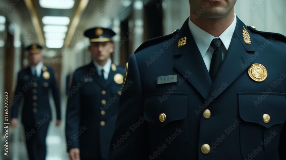Personnel in Uniform with Selective Focus and Ambient Light
