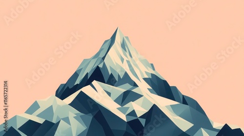A minimalist clipart of a geometric mountain peak, with clean, angular lines and sharp edges, set against a pastel peach background. Symbolizing strength and resilience.