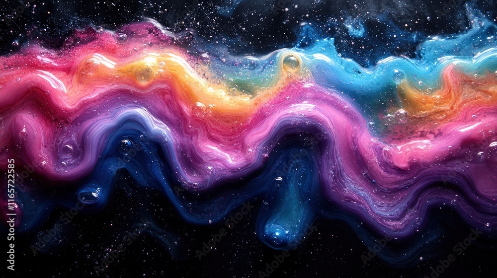 Multiple colorful solutions being mixed together creating swirling patterns Multiple colorful solutions being mixed together creating swirling patterns