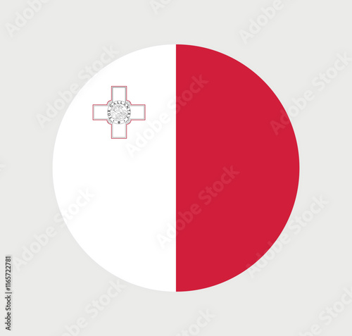 vector Malta National Flag icon. Round flag of Malta on Gray Background.