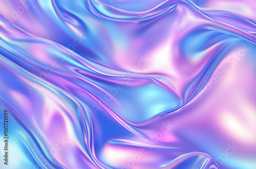 3D render of an iridescent holographic background, with pastel blue and purple colors photo