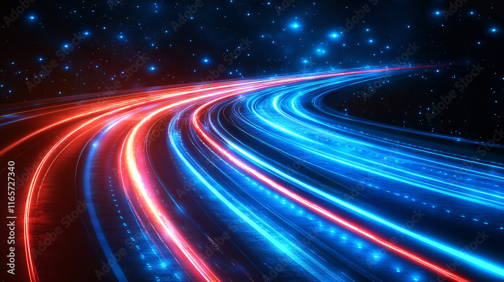 High speed light trails in motion, glow lines, internet data transfer concept
High speed light trails in motion, glow lines, internet data transfer concept