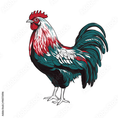 Rooster cock vector image, illustration colorful cock in white background.