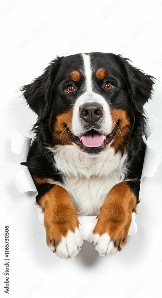 Majestic Bernese Mountain Dog Breaking Through Torn Paper - Loyal and Elegant Pet Design Majestic Bernese Mountain Dog Breaking Through Torn Paper - Loyal and Elegant Pet Design