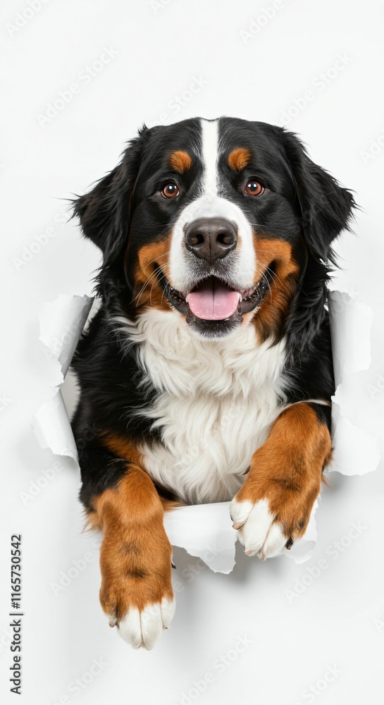 Majestic Bernese Mountain Dog Breaking Through Torn Paper - Loyal and Elegant Pet Design Majestic Bernese Mountain Dog Breaking Through Torn Paper - Loyal and Elegant Pet Design