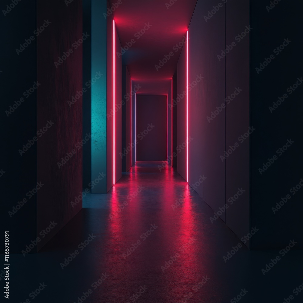 Fototapeta premium Neon Lights in a Futuristic Tunnel 3D Illustration