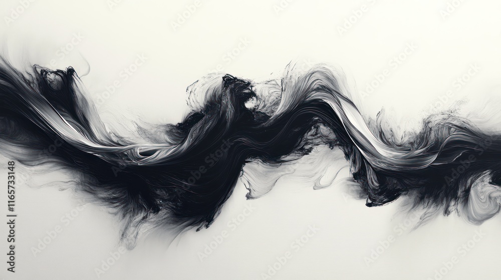 Abstract grayscale wave painting, flowing ink. Abstract grayscale wave painting, flowing ink.