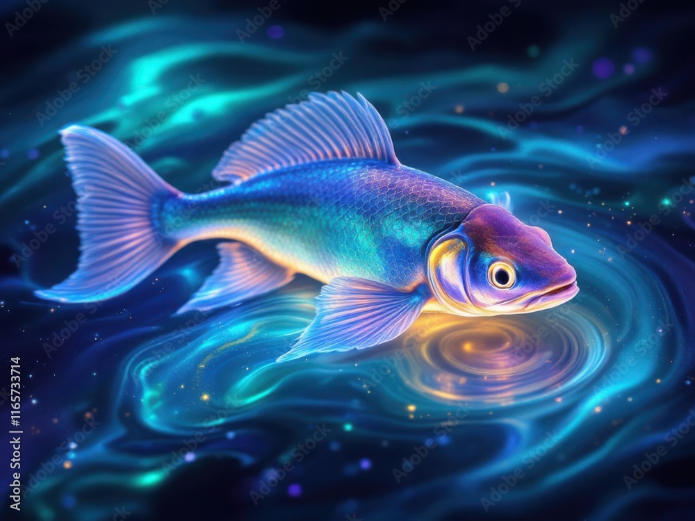 Fototapeta premium Mystical Glowing Fish Swimming in Cosmic Waters