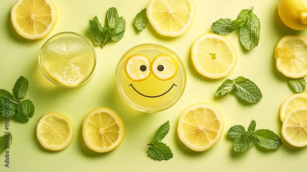 slices of lemon and lime in smiling face slices of lemon and lime in smiling face