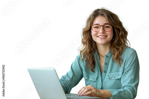 female business working on laptop on white