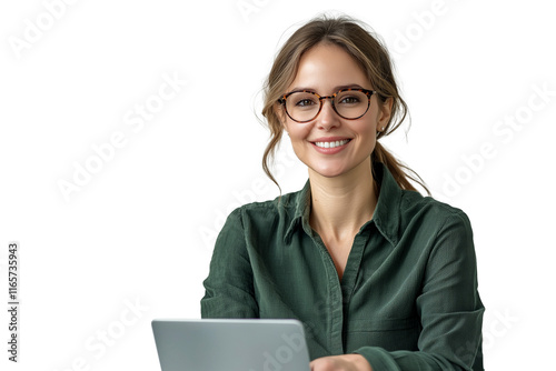 business woman with laptop isolated on white