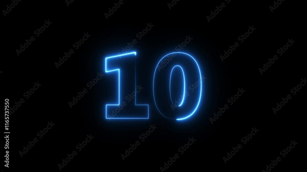 neon text 10 number countdown icon background 4k animation. neon text 10 number countdown icon background 4k animation.