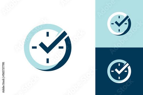 Check mark on clock logo real time tick mark icon vector