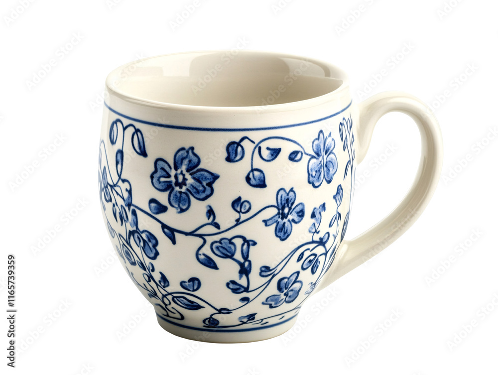 Isolated Rounded Ceramic Mug with Blue Floral Design Isolated Rounded Ceramic Mug with Blue Floral Design