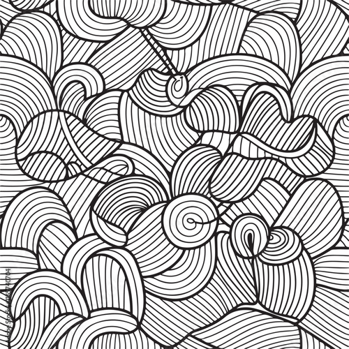 Pattern for coloring book. Hand drawn swirls, ringlets, sea waves, Van Gogh sky. Doodle, vector, zentangle design element. Adult coloring book.