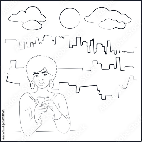 Big city.African American Woman Drinking Coffee or Tea