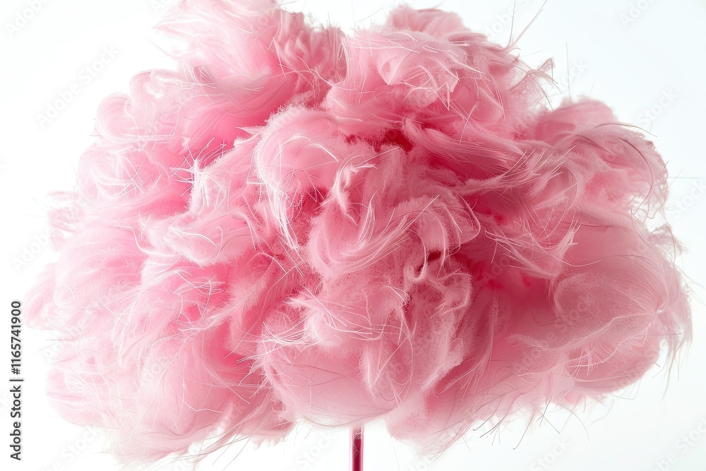 fluffy pink cotton candy on a stick, on white blue background fluffy pink cotton candy on a stick, on white blue background