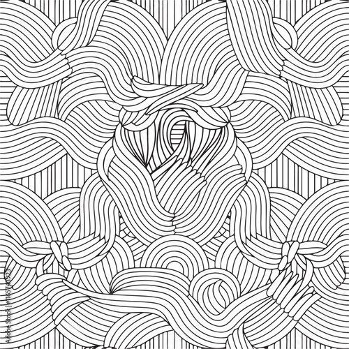 Seamless Pattern with Sea Waves. Adult Coloring book page. Hand-drawn swirls, ringlets , Van Gogh Sky. Doodle, vector, zentangle design element