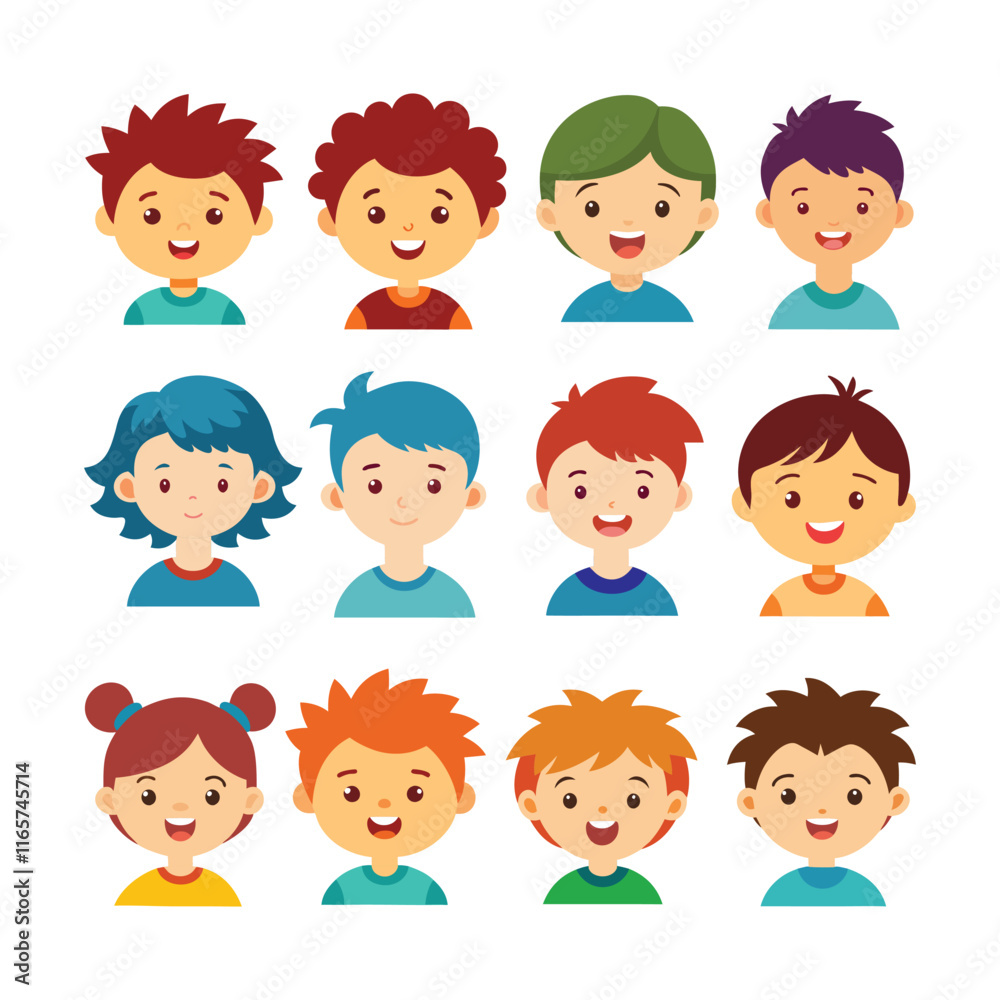 Happy children faces collection on white background Happy children faces collection on white background