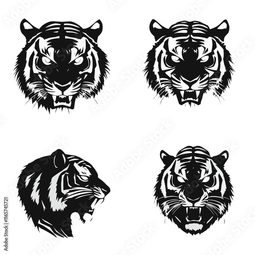 Vector set of tiger logos, face for logos,Leopard, tiger,Tiger face icon drawing,Black tiger, tiger head - vector cut out, paper cut tiger