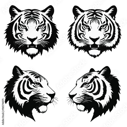 Vector set of tiger logos, face for logos,Leopard, tiger,Tiger face icon drawing,Black tiger, tiger head - vector cut out, paper cut tiger