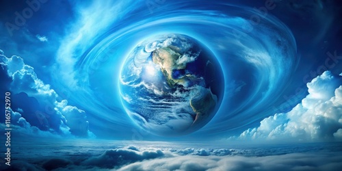 Wallpaper Mural Surreal depiction of a planet Earth suspended within a swirling celestial vortex above a serene cloudscape Torontodigital.ca