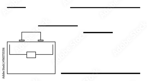Clean-line briefcase accompanied by horizontal lines. Ideal for business context, management, leadership, work-life balance, minimalism, professional goals, abstract line flat metaphor