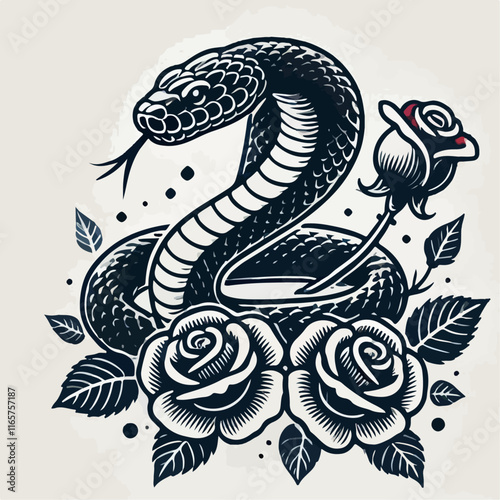 snake illustration with roses 