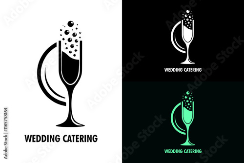 illustration of a glass with drink, bubbles, circle, wedding catering service, event management, event planner, smoothies logo, bartender, juice bar, restaurant, vector art, silhouette, icon