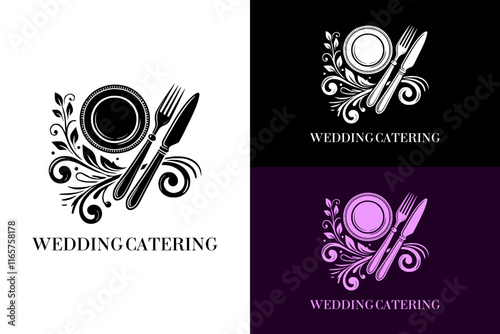 illustration of a plate with fork and knife, leafy arts, leaf, wedding catering service, event management, event planner, restaurant logo, food stalls, street food, vector, silhouette photo