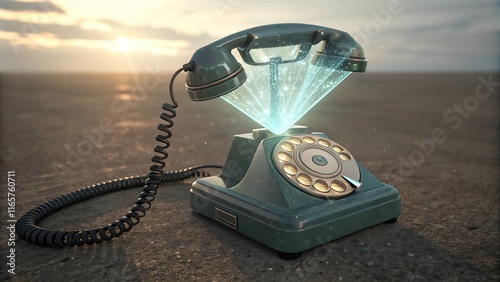 Rotary Phone vs Hologram Call with Glowing Elements photo