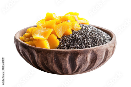 Natural Bowl with Chia Seeds and Dried Fruits Isolated on Transparent Background photo