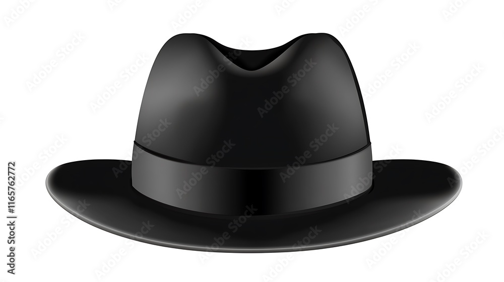 Fototapeta premium A black fedora hat graphic with a prominent, darker ribbon.