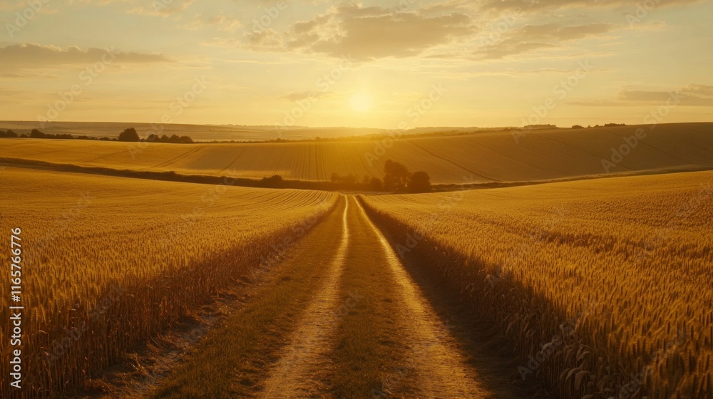 Serene Farming Landscape in Golden Hour Light Serene Farming Landscape in Golden Hour Light