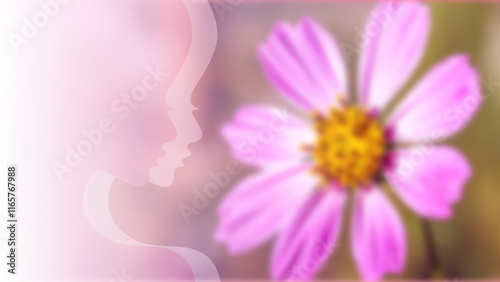 Mother's Day or Women's Day floral background with feminine silhouettes.