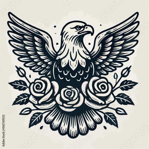illustration of an eagle with roses