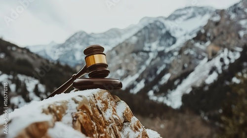 Solemn judge's gavel lying impressively on clean white background. This important tool symbolizes authority and the solemnity in the courtroom, playing a crucial role when making decisions and maintai photo