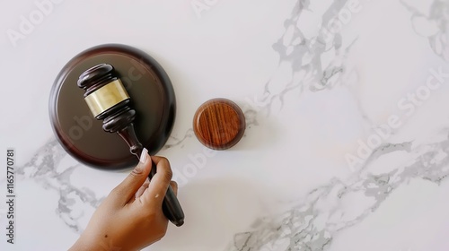 Solemn judge's gavel lying impressively on clean white background. This important tool symbolizes authority and the solemnity in the courtroom, playing a crucial role when making decisions and maintai