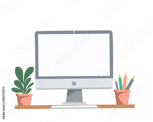 computer monitor with grass and flowers