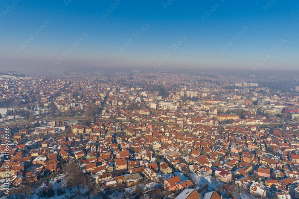 Obraz premium Panorama with polluted air of the city of Valjevo