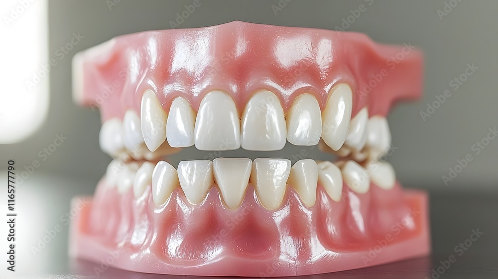 Obraz premium Close up view of a dentist explaining various dental procedures and treatments to a patient while sitting in a dental chair in a professional dental office or clinic setting
