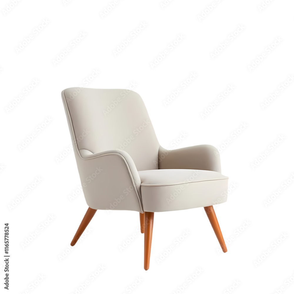 Elegant Cream-Colored Armchair with Wooden Legs on transparent background Elegant Cream-Colored Armchair with Wooden Legs on transparent background