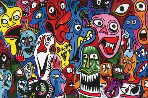 Colorful Abstract Faces Digital Illustration.