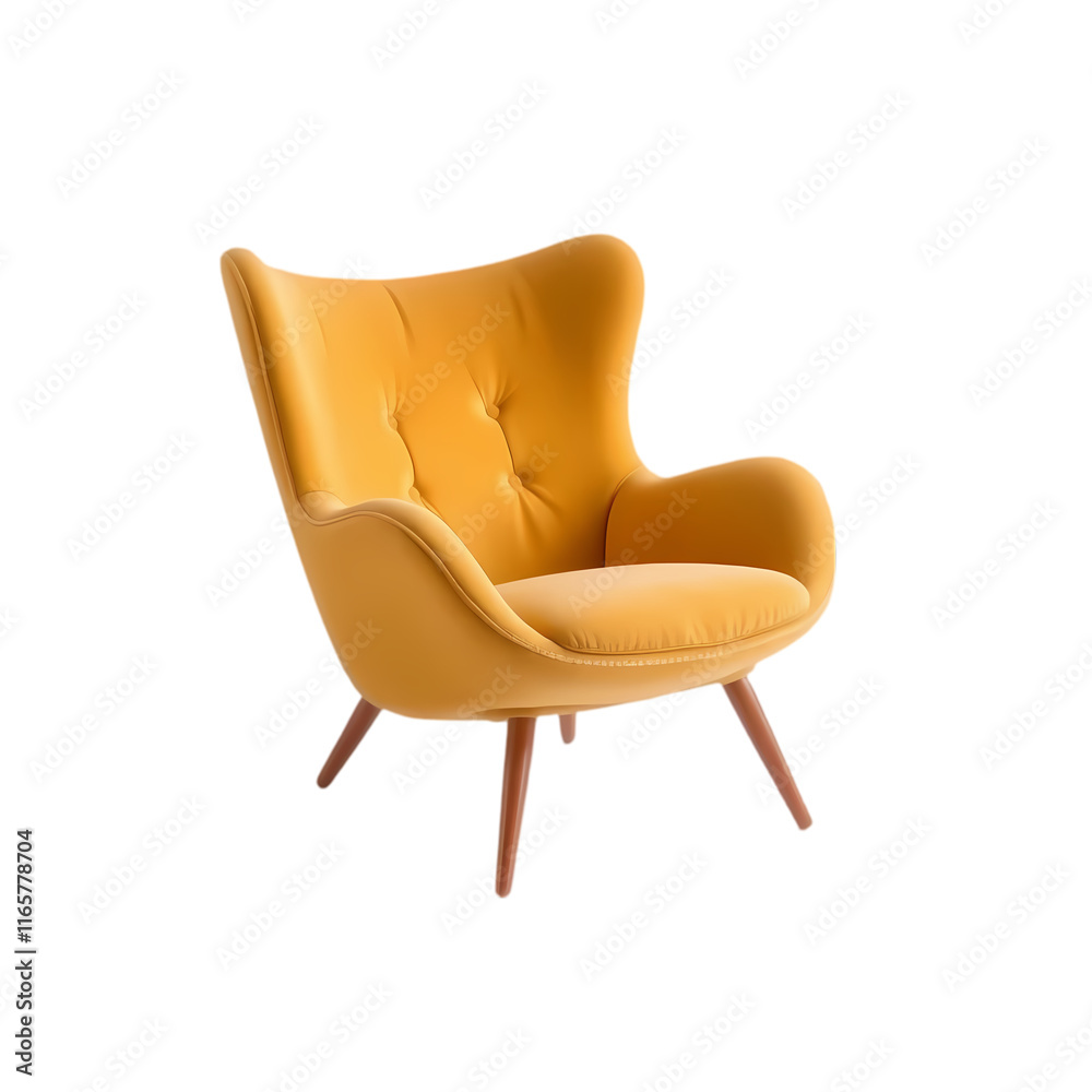 Elegant Cream-Colored Armchair with Wooden Legs on transparent background Elegant Cream-Colored Armchair with Wooden Legs on transparent background
