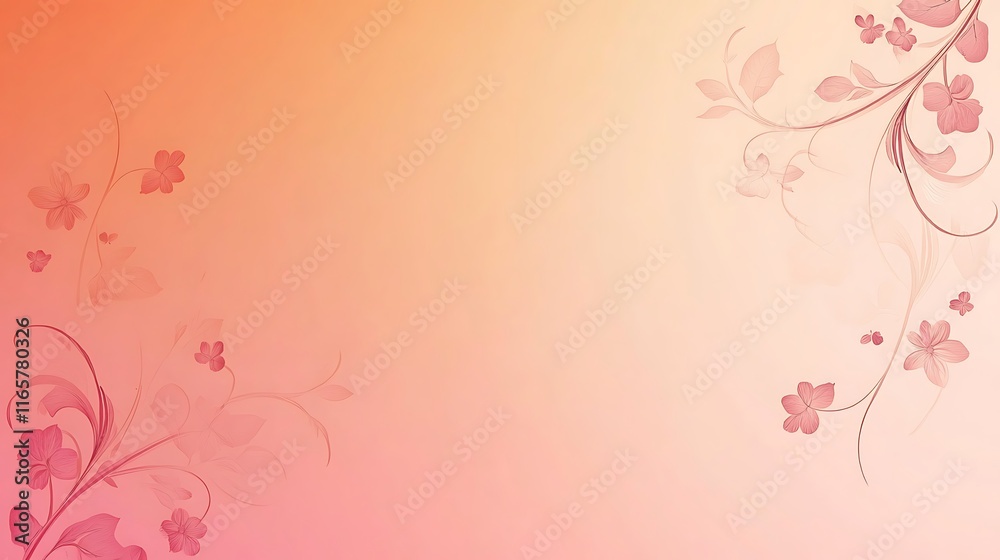Delicate Pink Flowers and Vines on Peach Background Delicate Pink Flowers and Vines on Peach Background