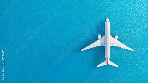 Aerial top view on aircraft  flying over ocean water 