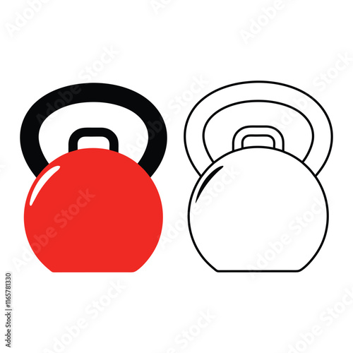 illustration of a set of red and black line kettlebell