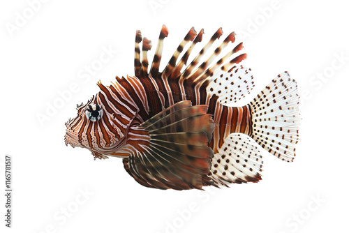 Beautiful Brown Lionfish with Flowing Fins Isolated on Transparent Background photo