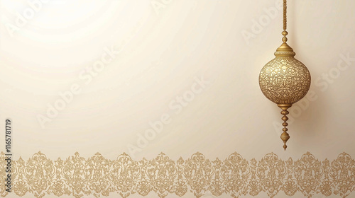 arabic elegant luxury ornamental islamic background with islamic pattern border and decorative hanging ornament. Generative Ai